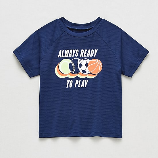 Okie Dokie Active Mesh Toddler & Little Boys Round Neck Short Sleeve Relaxed Fit Graphic T-Shirt