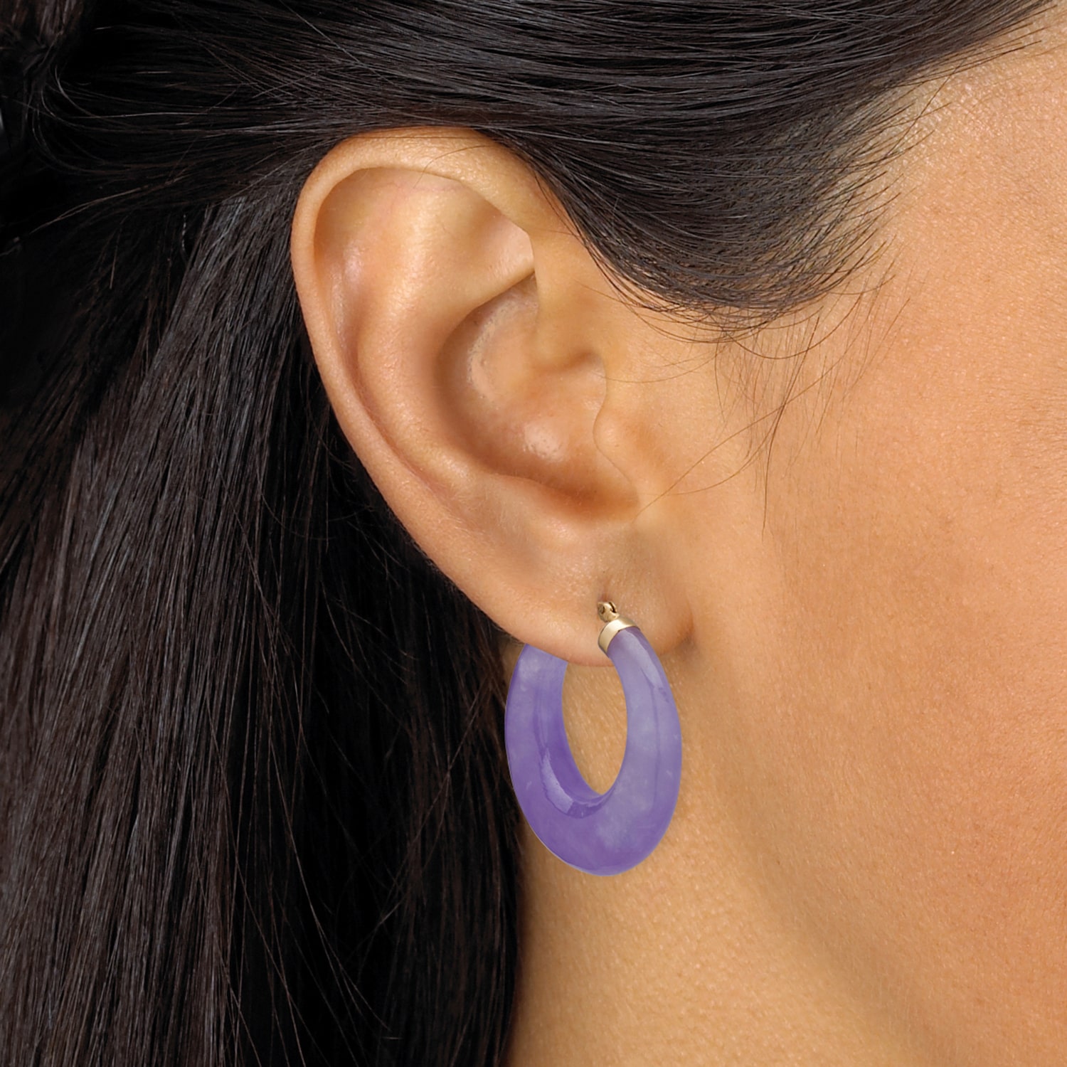 Womens Genuine Purple Jade 14K Gold 29mm Hoop Earrings