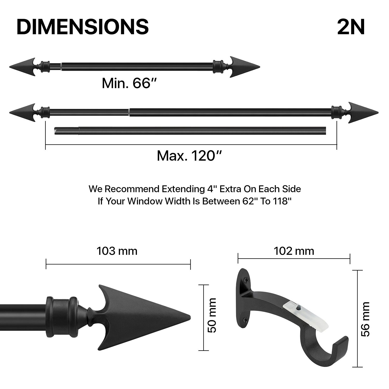 Deco Window 2-Pack Flat Arrow 3/4 IN Curtain Rod