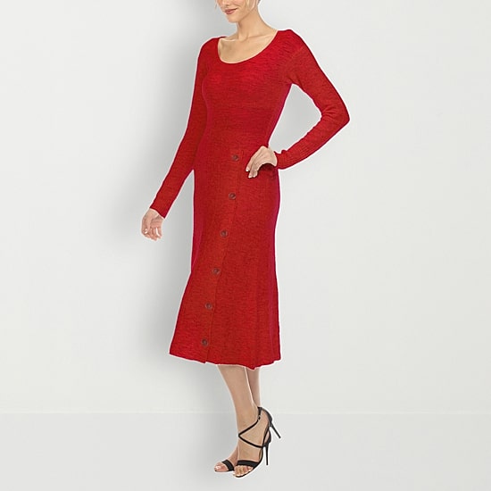 White Mark Womens Long Sleeve Midi Sweater Dress