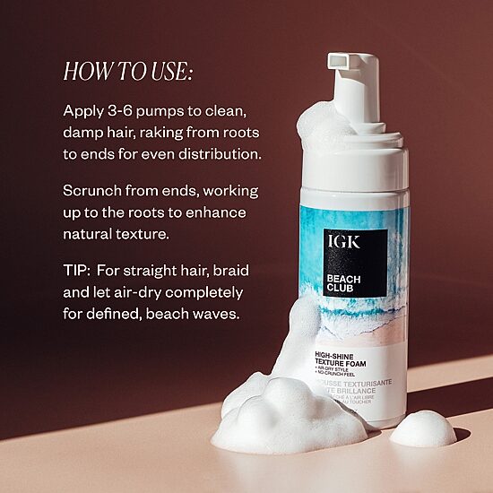 IGK Beach Club High-Shine Texture Foam Hair Mousse 5 oz.