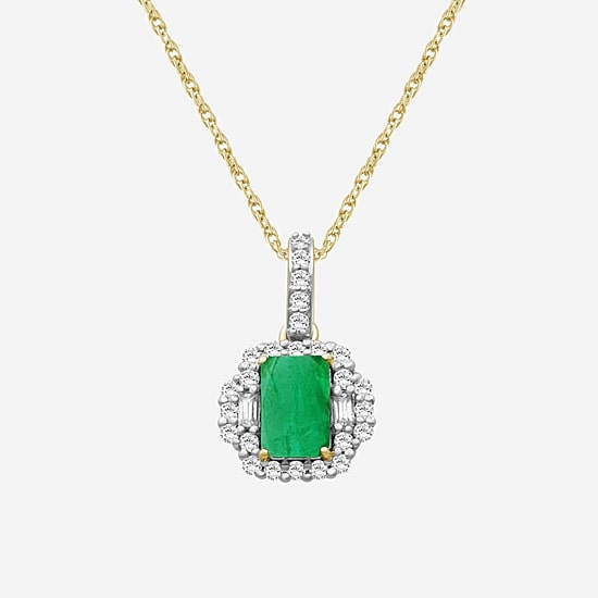 Womens Emerald-cut Gemstone & 1/3 CT. T.W. Natural Diamond 10K Gold Pendant Necklace