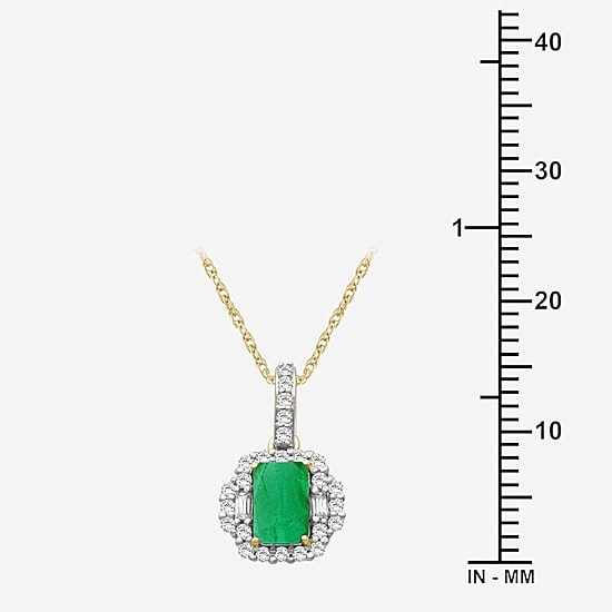Womens Emerald-cut Gemstone & 1/3 CT. T.W. Natural Diamond 10K Gold Pendant Necklace
