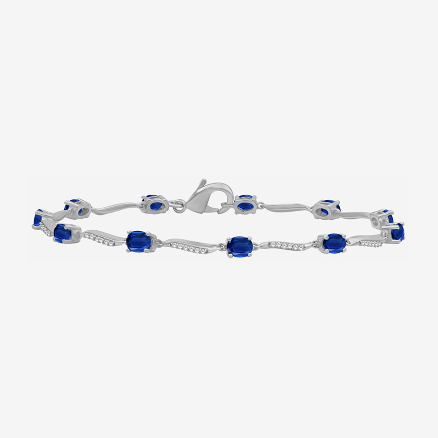 Womens Gemstone & 1/8 CT. T.W. Natural Diamond 10K Gold Oval 7.25 Inch Tennis Bracelet