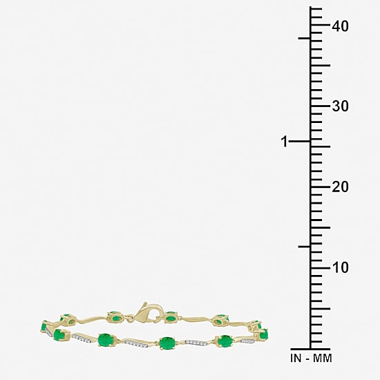 Womens Gemstone & 1/8 CT. T.W. Natural Diamond 10K Gold Oval 7.25 Inch Tennis Bracelet