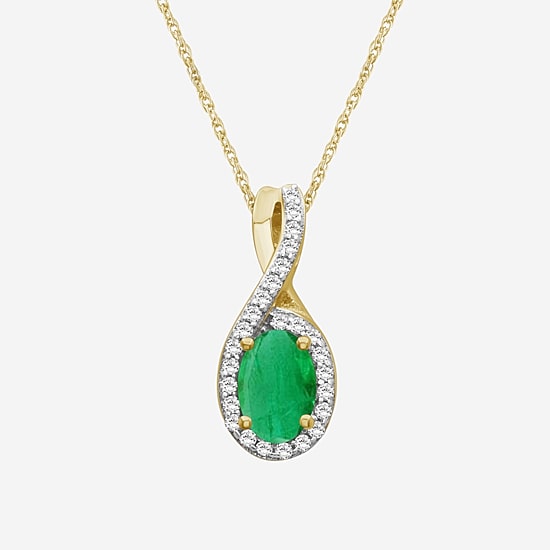 Womens Gemstone & 1/10 CT. T.W. Natural Diamond 10K Gold Oval 18 Inch Pendant Necklace