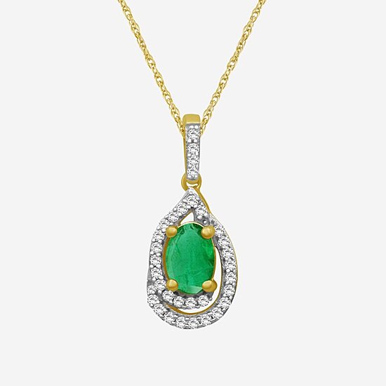 Womens Gemstone & 1/10 CT. T.W. Natural Diamond 10K Gold Oval 18 Inch Pendant Necklace