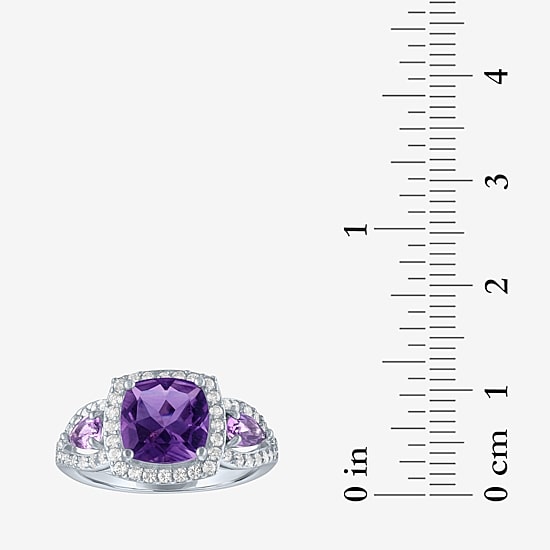 Womens Genuine Purple Amethyst Sterling Silver Cushion Halo Cocktail Ring