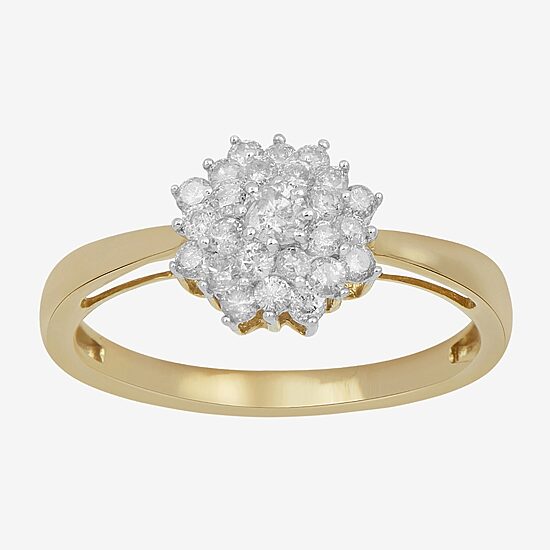 Womens 1/2 CT. T.W. Natural White Diamond 10K Gold Cluster Cocktail Ring