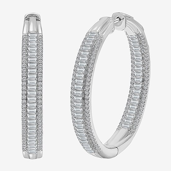 (I / I1) Womens 3 CT. T.W. Lab Grown White Diamond 10K Gold 37.3mm Hoop Earrings