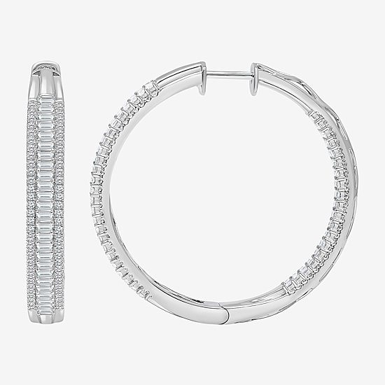 (I / I1) Womens 3 CT. T.W. Lab Grown White Diamond 10K Gold 37.3mm Hoop Earrings