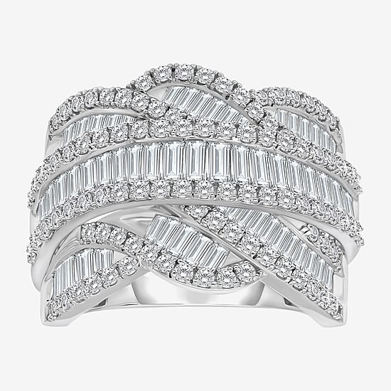 (I / I1) Womens 3 CT. T.W. Lab Grown White Diamond 10K Gold Crossover Cocktail Ring