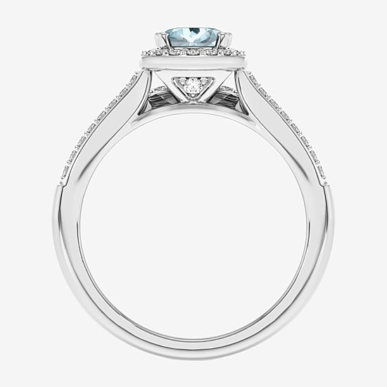 Womens 1/2 CT. T.W. Genuine Blue Sapphire 10K Gold Oval Side Stone Halo Engagement Ring