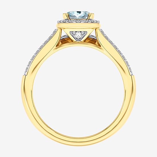 Modern Bride Gemstone Womens 1/2 CT. T.W. Lead Glass-Filled Red Ruby 10K Gold Oval Side Stone Halo Engagement Ring