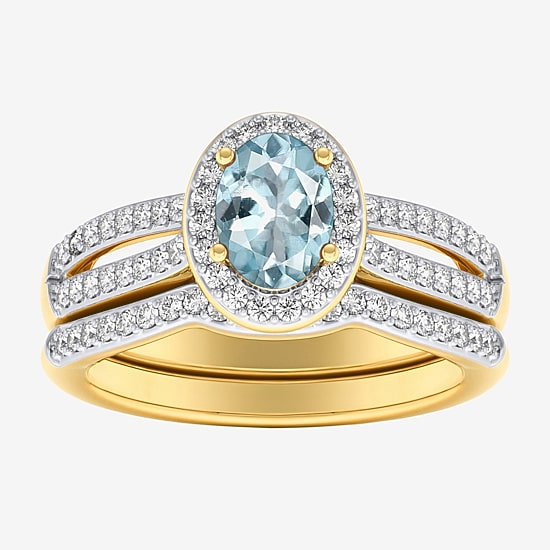 Modern Bride Gemstone Womens 1/2 CT. T.W. Lead Glass-Filled Red Ruby 10K Gold Oval Side Stone Halo Engagement Ring
