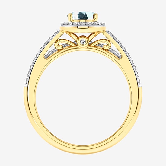 Modern Bride Gemstone Womens 3/8 CT. T.W. 10K Gold Oval Side Stone Halo Engagement Ring