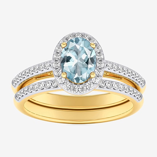 Modern Bride Gemstone Womens 3/8 CT. T.W. 10K Gold Oval Side Stone Halo Engagement Ring