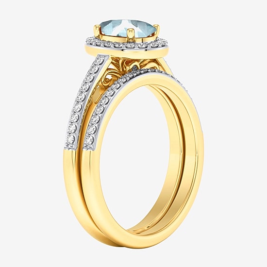 Modern Bride Gemstone Womens 3/8 CT. T.W. 10K Gold Oval Side Stone Halo Engagement Ring