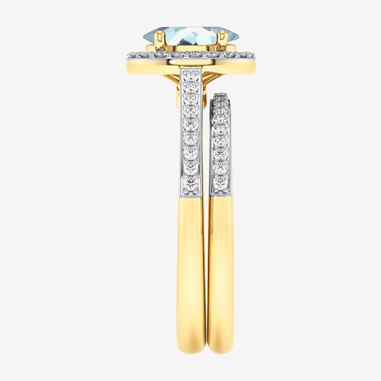 Modern Bride Gemstone Womens 3/8 CT. T.W. 10K Gold Oval Side Stone Halo Engagement Ring
