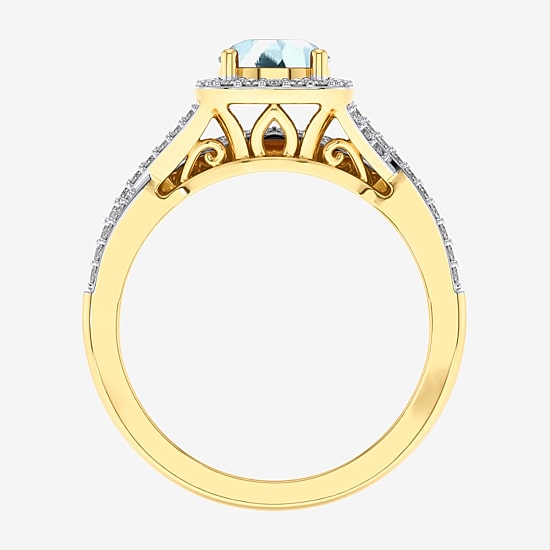 Modern Bride Gemstone and 1/2 CT. T.W. Lab-Grown Diamond 2-PC Cushion Halo Crossover Bridal Set in 10K White or Yellow Gold