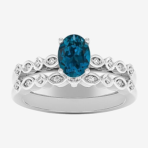 Modern Bride Gemstone Womens 1/8 Ct. T.w. Genuine Red Garnet 10k Gold Oval Side Stone Bridal Set In London Blue Topaz