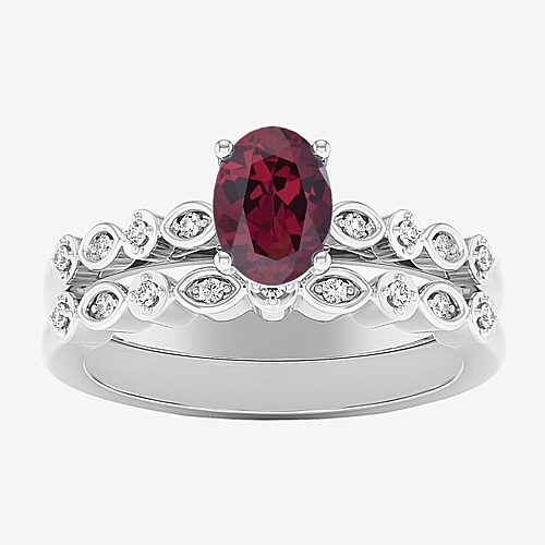 Modern Bride Gemstone Womens 1/8 Ct. T.w. Genuine Red Garnet 10k Gold Oval Side Stone Bridal Set In Rhodolite Garnet