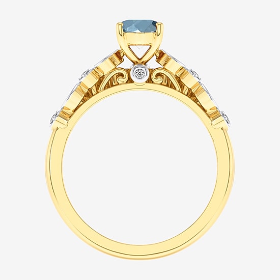 Modern Bride Gemstone Womens 1/3 CT. T.W. Genuine Blue Aquamarine 10K Gold Cushion Side Stone Crossover Bridal Set