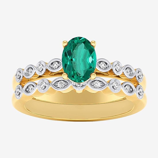 Modern Bride Gemstone Womens 1/8 CT. T.W. Lead Glass-Filled Red Ruby 10K Gold Oval Side Stone Bridal Set
