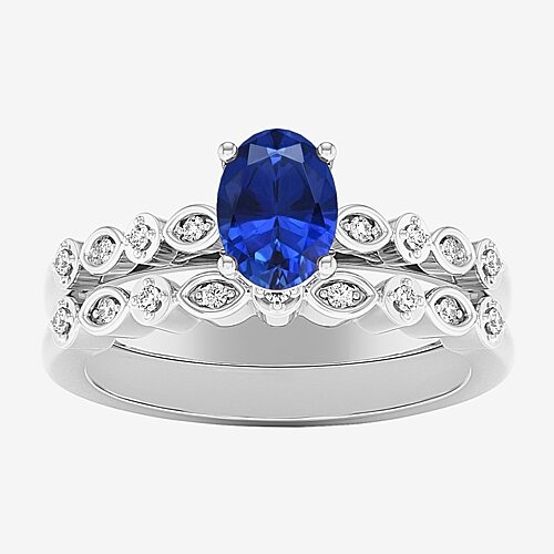 Modern Bride Gemstone Womens 1/8 Ct. T.w. Genuine Red Garnet 10k Gold Oval Side Stone Bridal Set In Blue Sapphire