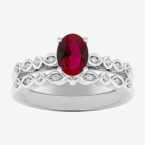 Modern Bride Gemstone Womens 1/8 Ct. T.w. Genuine Red Garnet 10k Gold Oval Side Stone Bridal Set In Ruby