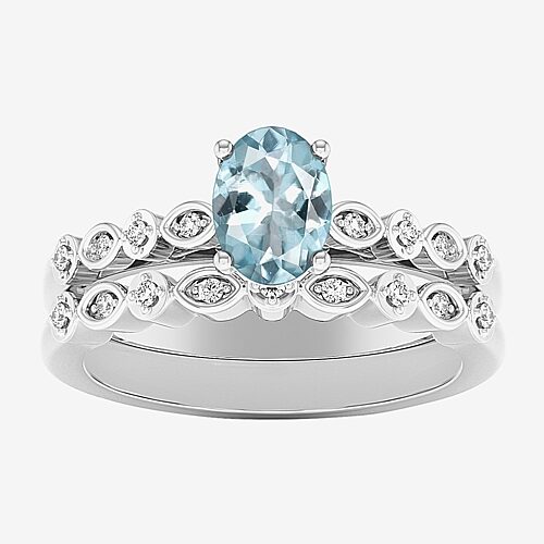 Modern Bride Gemstone Womens 1/8 Ct. T.w. Genuine Red Garnet 10k Gold Oval Side Stone Bridal Set In Aquamarine