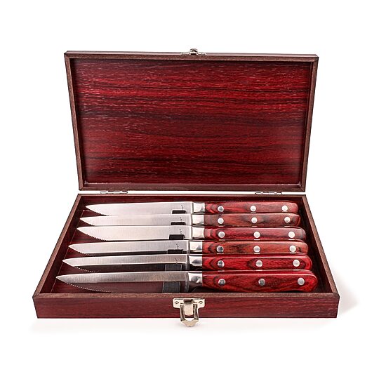 BergHOFF Pakka Wood Stainless Steel 7-pc. Steak Knife Set with Wood Case