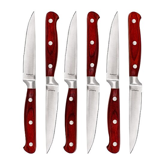 BergHOFF Pakka Wood Stainless Steel 7-pc. Steak Knife Set with Wood Case