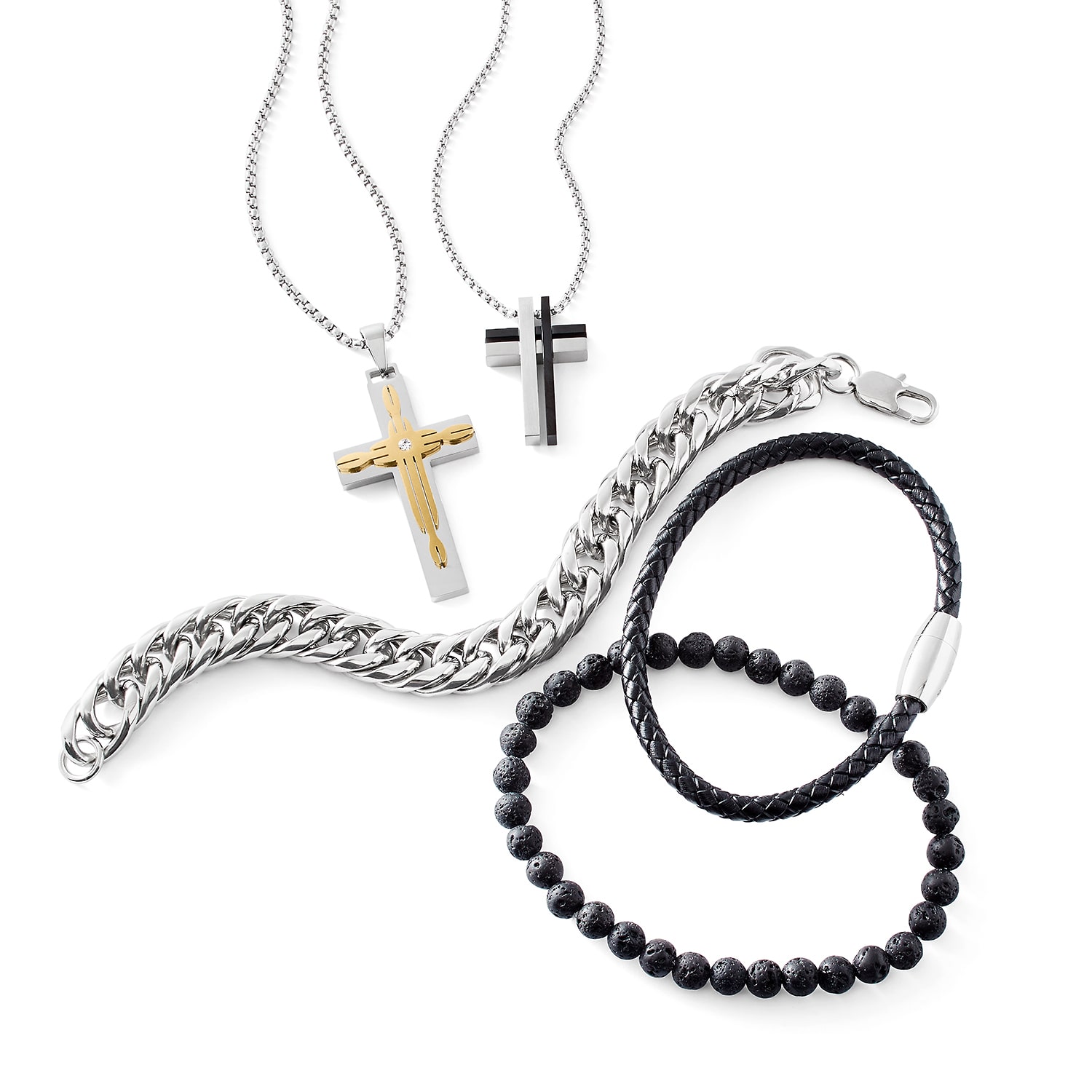 J.P. Army Men's Jewelry Stainless Steel 24 Inch Link Cross Pendant Necklace