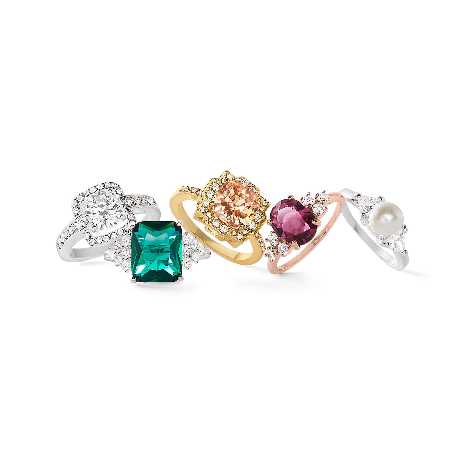 Sparkle Allure Womens Green Crystal Pure Silver Over Brass Side Stone Engagement Ring