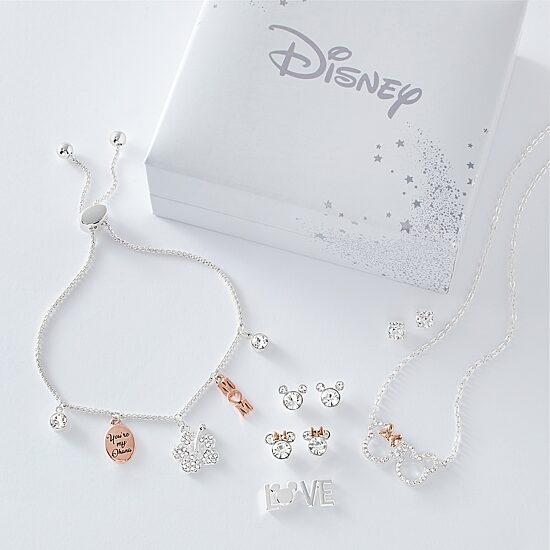 Disney Classics Womens Cubic Zirconia 14k Rose Gold Over Brass Pure Silver Over Brass Mickey Mouse Minnie Mouse 2-pc. Jewelry Set