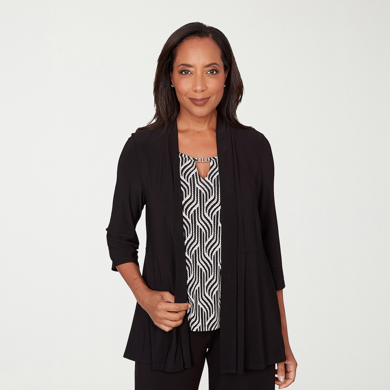 Alfred Dunner Seville Womens Crew Neck 3/4 Sleeve Layered Top