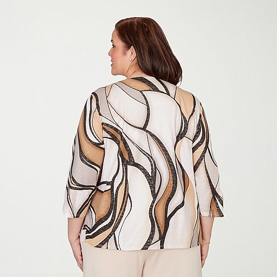 Alfred Dunner Seville Womens Plus Crew Neck 3/4 Sleeve T-Shirt
