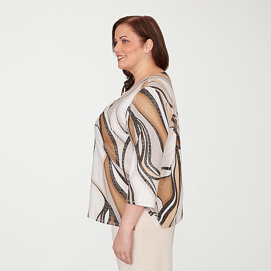 Alfred Dunner Seville Womens Plus Crew Neck 3/4 Sleeve T-Shirt