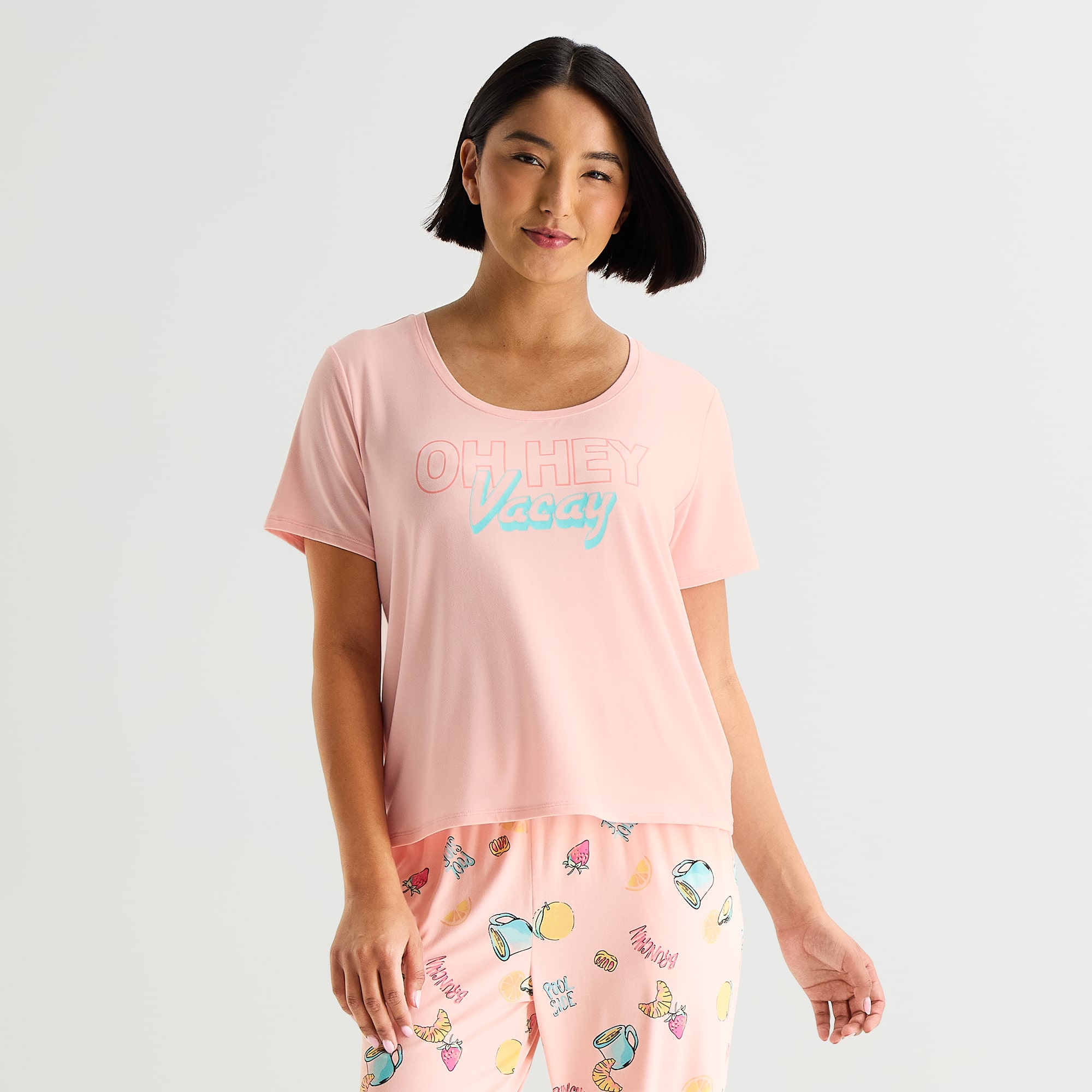 Sleep Chic Womens Crew Neck Short Sleeve Pajama Top