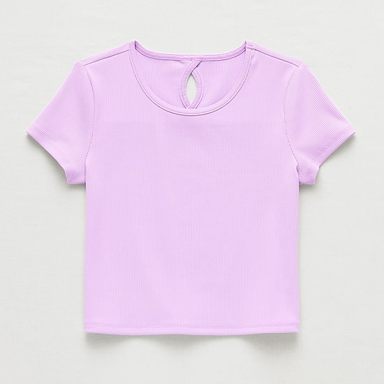 Xersion Rib Little & Big Kid Girls Scoop Neck Short Sleeve Active T-Shirt
