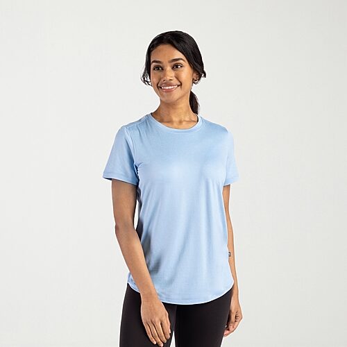 CUTTER & BUCK Womens Crew Neck Short Sleeve Stretch Fabric T-Shirt, X-small, Blue