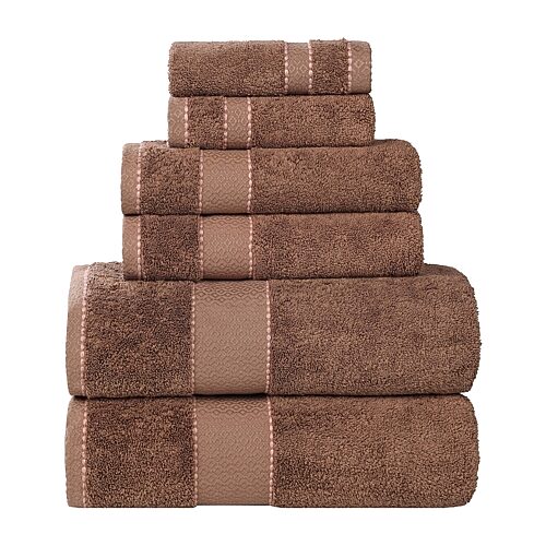 Superior Niles Egypt Produced Giza Dobby Ultra-Plush Thick Soft Absorbent 6-Piece Towel Set - Chocolate