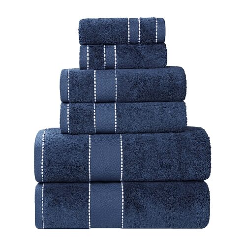 Superior Niles Egypt Produced Giza Dobby Ultra-Plush Thick Soft Absorbent 6-Piece Towel Set - Navy Blue