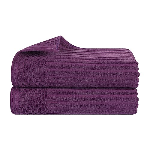 SOHO BSHEET PL Ribbed Textured Cotton Bath Sheet Ultra-Absorbent Towel Set, Plum - 34 x 64 in.