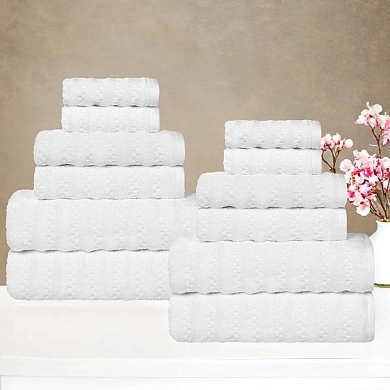 SUPERIOR® Zuma Collection | 100% Cotton 12-pc. Quick Dry Solid Bath Towel Set