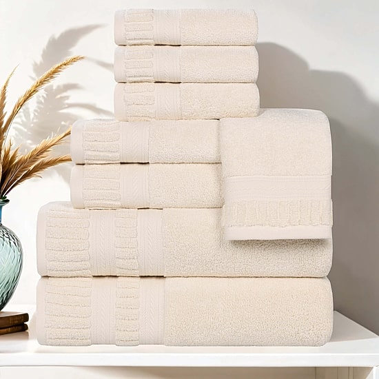SUPERIOR® Venice Collection | 100% Cotton 8-pc. Quick Dry Solid Bath Towel Set