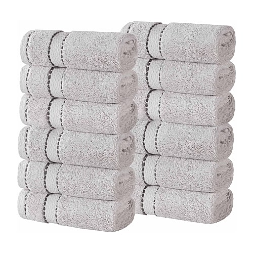 Superior Niles Egypt Produced Giza Dobby Ultra-Plush Thick Soft Absorbent 12-Piece Face Towel Washcloth Set - Platinum