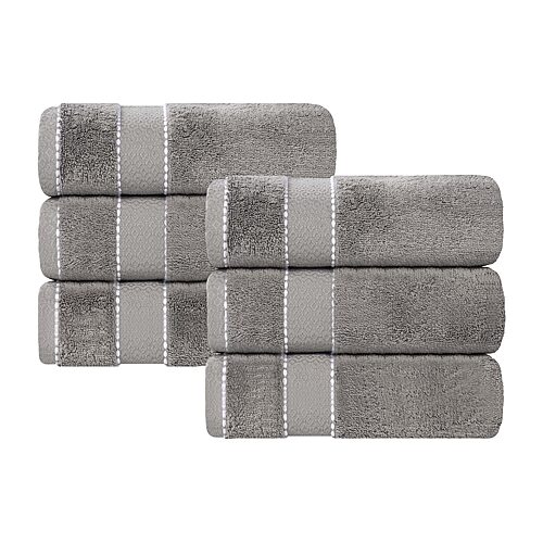 Superior Niles Egypt Produced Giza Dobby Ultra-Plush Thick Soft Absorbent 6-Piece Hand Towel Set - Charcoal