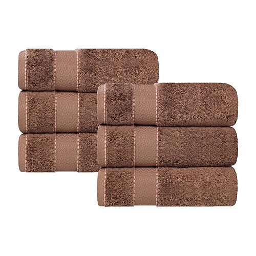Superior Niles Egypt Produced Giza Dobby Ultra-Plush Thick Soft Absorbent 6-Piece Hand Towel Set - Chocolate